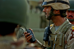soldier using two-way radio